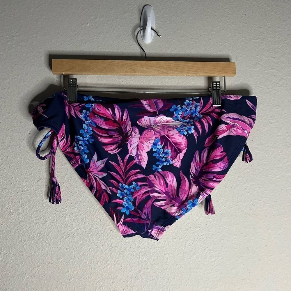Swimsuits For All Blue Hawaiian Tropical Print Side Tie Bikini Bottom - Picture 2 of 8